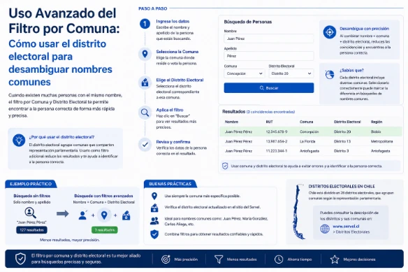 Uso Avanzado del Filtro por Comuna: Cómo usar el distrito electoral para desambiguar nombres comunes 6 Uso Avanzado del Filtro por Comuna: Cómo usar el distrito electoral para desambiguar nombres comunes